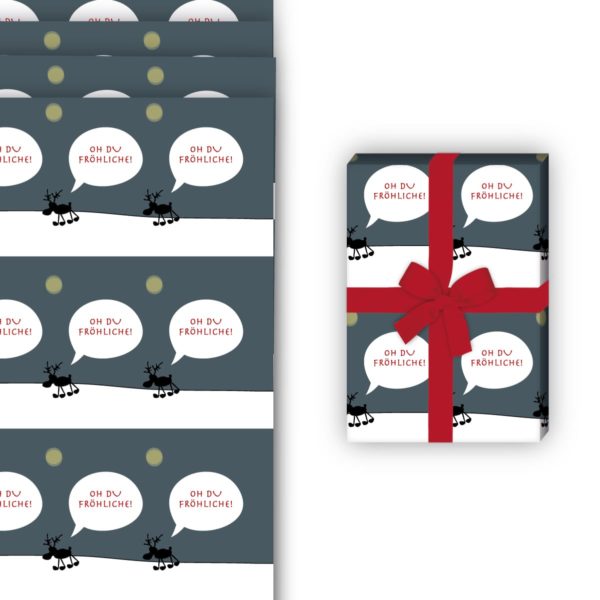 Weihnachts Geschenkverpackung: Weihnachts Geschenkpapier mit Elch von Kartenkaufrausch in grau