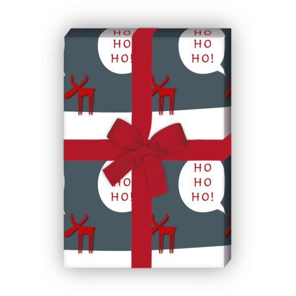 Weihnachtsgeschenke verpacken mit: Fröhliches Weihnachts Geschenkpapier mit Elch "Ho Ho Ho", in grau jetzt online kaufen