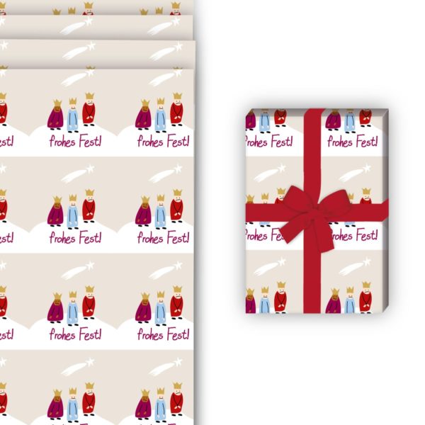 Weihnachts Geschenkverpackung: Weihnachts Geschenkpapier mit heiligen von Kartenkaufrausch in beige
