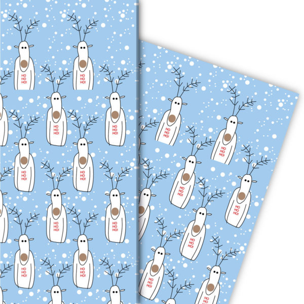 Kartenkaufrausch: Komisches Weihnachts Geschenkpapier mit aus unserer Weihnachts Papeterie in hellblau