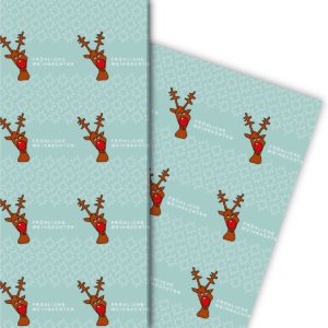 Kartenkaufrausch: Lustiges Weihnachts Geschenkpapier mit aus unserer Weihnachts Papeterie in hellblau