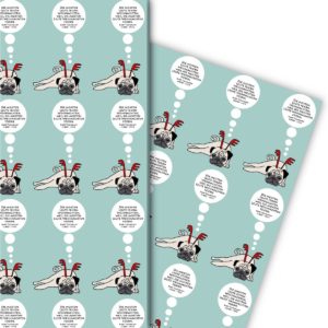 Kartenkaufrausch: Designer Geschenkpapier mit sinnierendem aus unserer Weihnachts Papeterie in hellblau