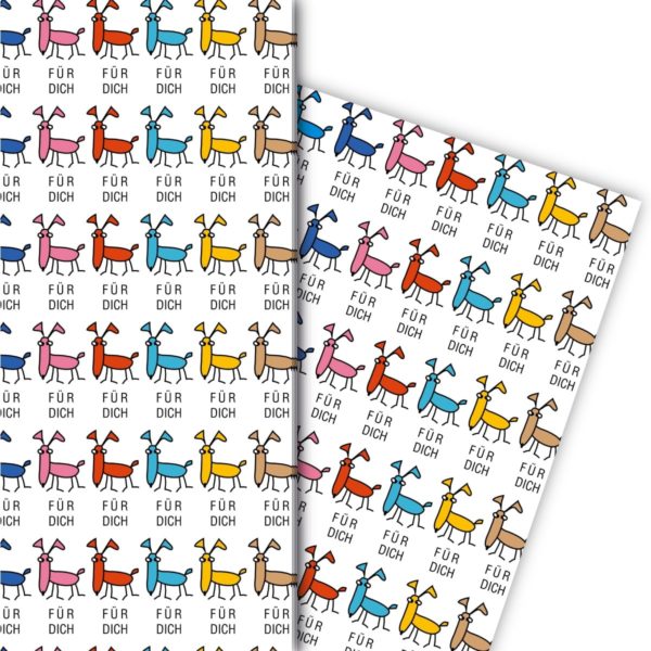 Kartenkaufrausch: Lustiges, buntes Hunde Geschenkpapier, aus unserer Tier Papeterie in multicolor