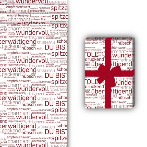 Designer Geschenkverpackung: Du bist wundervoll Geschenkpapier von Kartenkaufrausch in rot