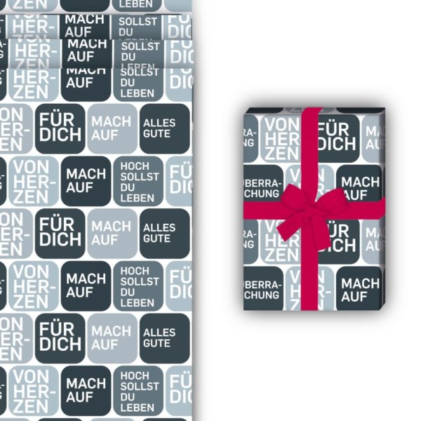 Designer Geschenkverpackung: Von Herzen Geschenkpapier mit von Kartenkaufrausch in grau
