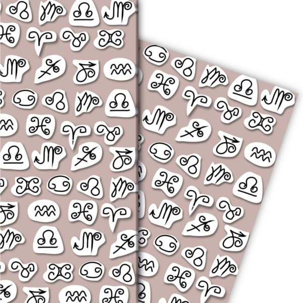 Kartenkaufrausch: Horoskop Geschenkpapier mit grafischen aus unserer Designer Papeterie in beige