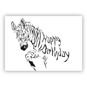 Coole Zebra Geburtstagskarte: Happy Birthday
