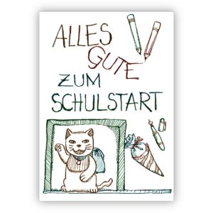 Süße Einschulugs Karte mit Glücks Katze: Alles Gute zum Schulstart!