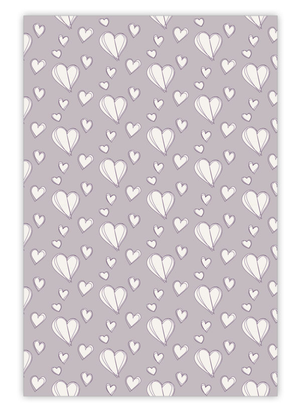 Romantisches Herz Geschenkpapier, grau (4 Bögen, 32 x 47,5 cm)