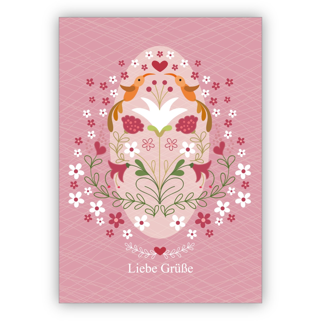 Elegante Retro Grußkarte mit Blumen: Liebe Grüße