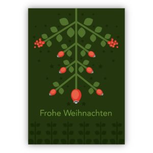 Elegante grüne Weihnachtskarte mit Hagebutten: Frohe Weihnachten