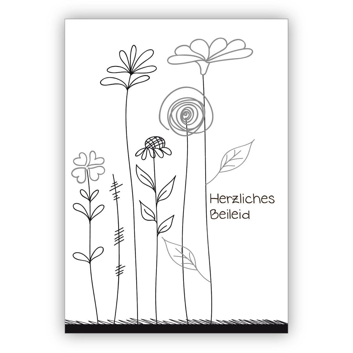 Mitfühlende Trauerkarte mit zarten Blumen: Herzliches Beileid
