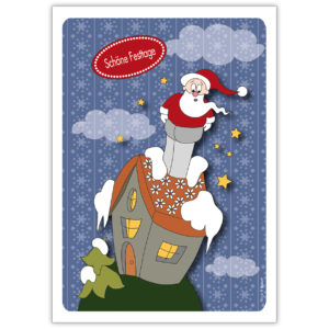lustige Weihnachtskarte mit Weihnachtsmann und Wünschen: Schöne Festtage