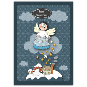 Niedliche Weihnachtskarte mit süßem Engel: Frohe Weihnachten