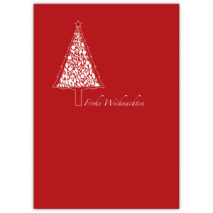 Edle Weihnachtskarte in rot mit wunderschönem, grafischen Weihnachtsbaum: Frohe Weihnachten