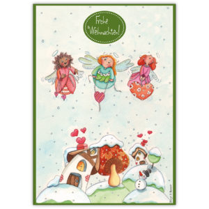 Süße Weihnachtskarte mit fröhlichen Engeln: Frohe Weihnachten