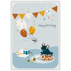 Niedliche Geburtstagskarte mit süßem Frosch: Happy Birthday!