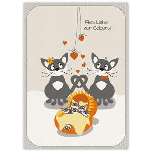 Süße Babykarte mit niedlicher Waschbären Familie: Alles Liebe zur Geburt!