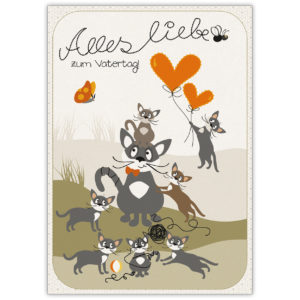 Coole Grußkarte zum Vatertag mit süßer Katzen Familie: Alles Liebe zum Vatertag!