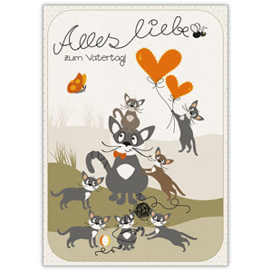 Coole Grußkarte zum Vatertag mit süßer Katzen Familie: Alles Liebe zum Vatertag!