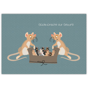 Niedliche Glückwunschkarte zur Geburt mit Mäuse Familie: Glückwünsche zur Geburt!