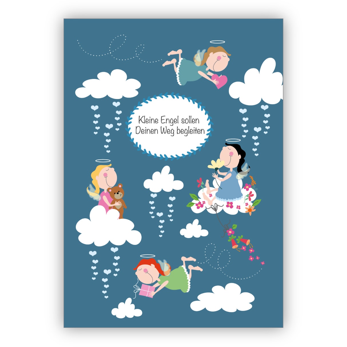 Schöne Taufkarte, Grußkarte zur Geburt oder Erstkommunion mit Schutzengenl: Kleine Engel sollen Deinen Weg begleiten