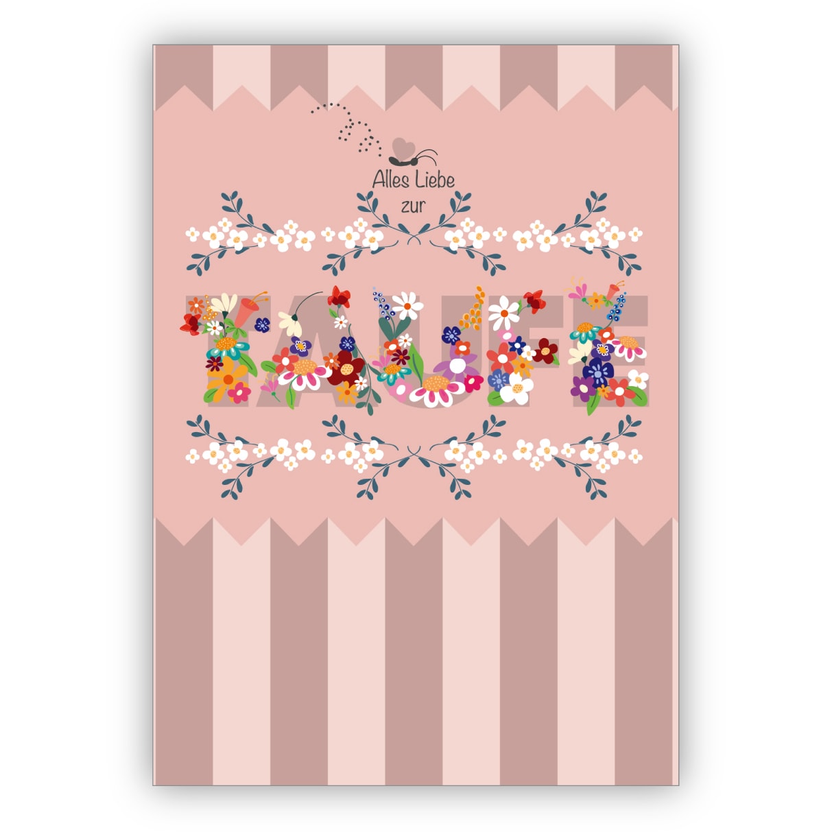 Glückwunschkarte Taufe mit Umschlag Vintage Taufkarte Rosen Blumen rosa Mädchen 