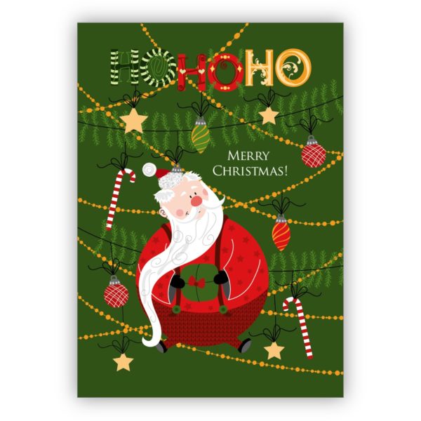 süße Weihnachtskarte mit dickem Weihnachtsmann: Merry Christmas