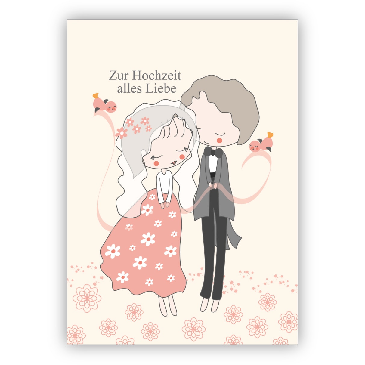 Niedliche Hochzeitskarte mit Brautpaar: Zur Hochzeit alles Liebe