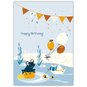 Süße Geburtstags Party Glückwunschkarte mit niedlichem Frosch