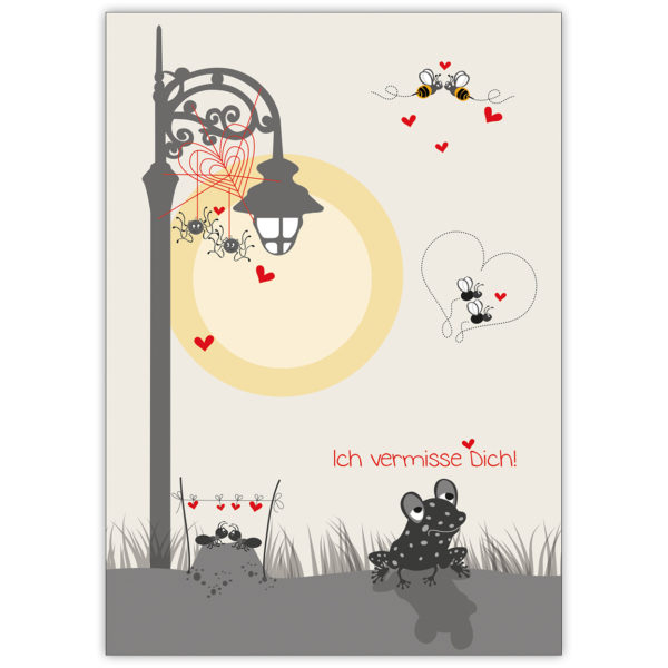 Romantische Grußkarte für Verliebte mit einsamen Fröschlein: Ich vermisse Dich!