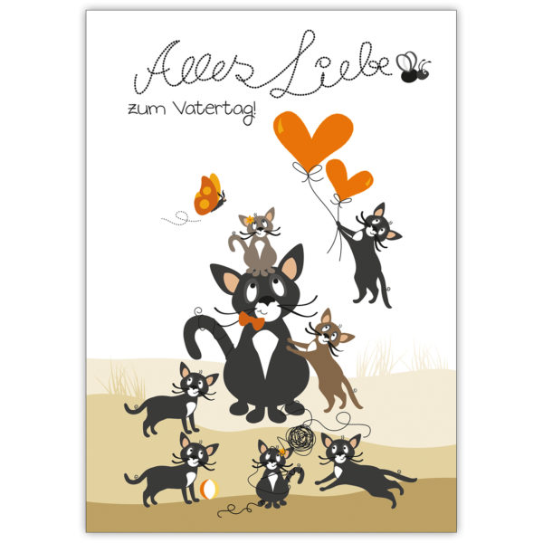 Lustige Vatertagskarte mit coolem Kater und seinen Kätzchen: Alles Liebe zum Vatertag!
