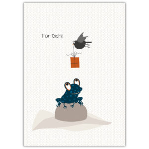 Niedliche Geschenke Grußkarte mit Frosch und Vögelchen: Für Dich!