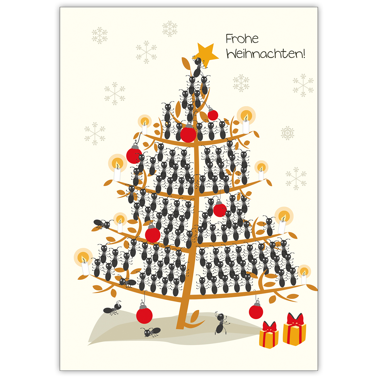 Lustige Weihnachtskarte mit einem Ameisen Weihnachtsbaum: Frohe Weihnachten!