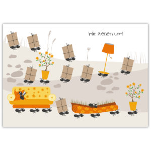 Lustige Umzugskarte/ Anzeige mit lauter kleinen fleißigen Ameisen: Wir ziehen um!