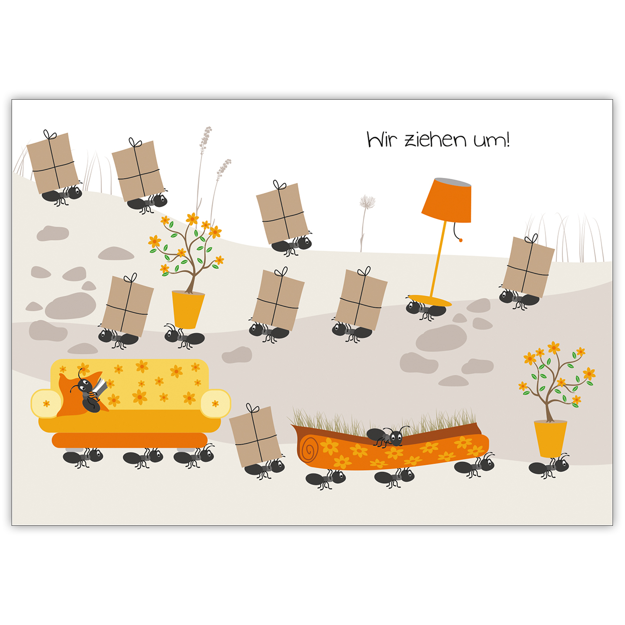 Lustige Umzugskarte/ Anzeige mit lauter kleinen fleißigen Ameisen: Wir ziehen um!