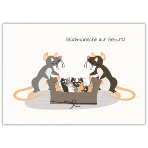 Süße Babykarte mit netter Mäuse Familie: Glückwunsch zur Geburt!