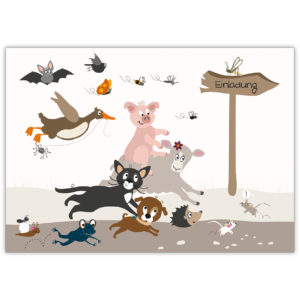 Lustige Party Einladungskarte mit einer Konferenz der Tiere: Einladung