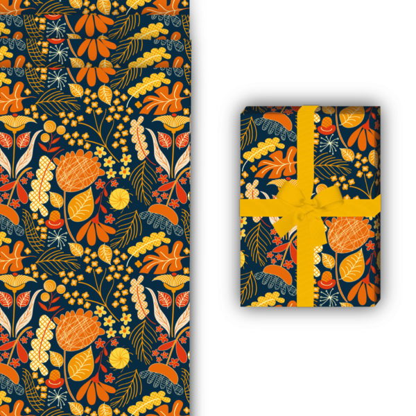 Herbst Geschenkverpackung: Schönes Herbst Geschenkpapier mit von Kartenkaufrausch in orange