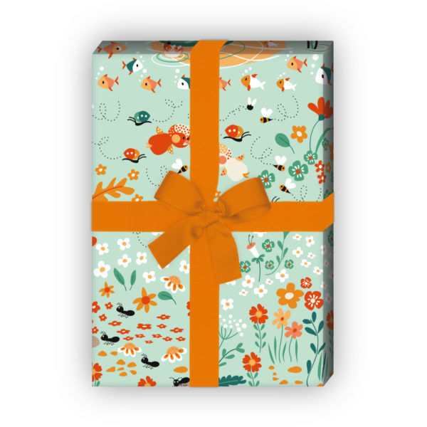 Kartenkaufrausch: Lustiges Frosch Geschenkpapier mit aus unserer florale Papeterie in türkis