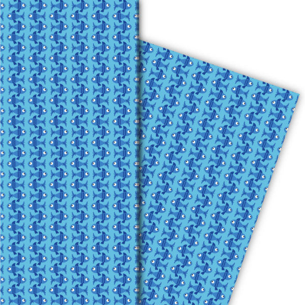 Kartenkaufrausch: Dekoratives Fisch Geschenkpapier nicht aus unserer Tier Papeterie in blau