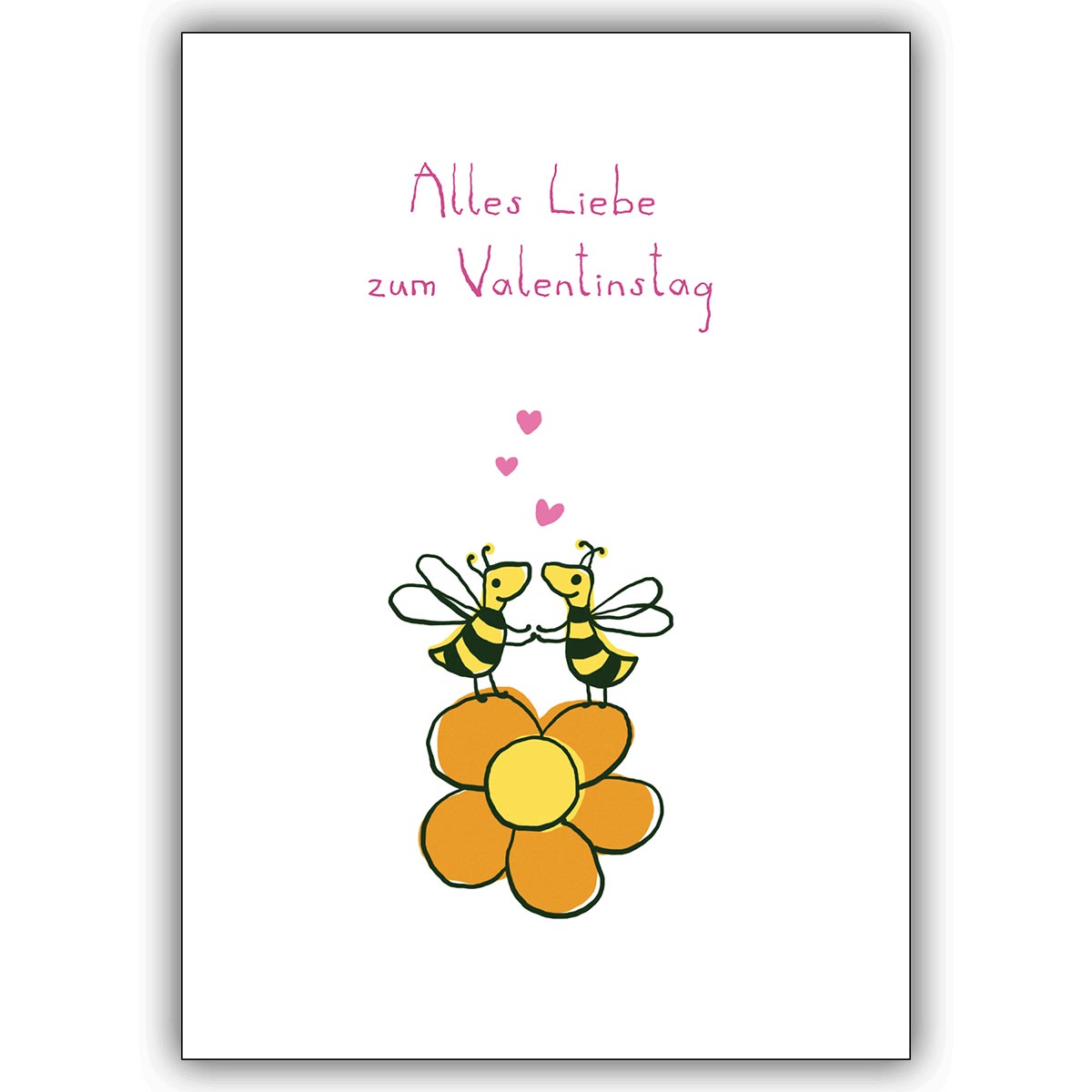 Liebevolle Valentinskarte mit verliebten Bienen auf Blume: Alles Liebe zum Valentinstag