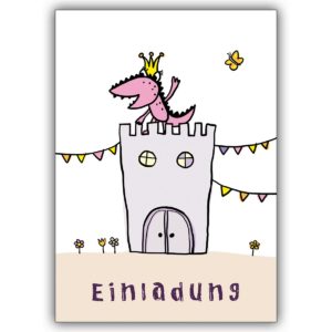 lustige Einladungskarte zum Geburtstag mit Drachen Prinzessin