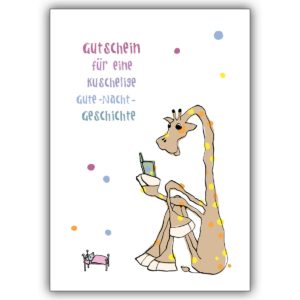 Süße Gutscheinkarte für eine kuschelige Gute-Nacht-Geschichte mit Giraffe