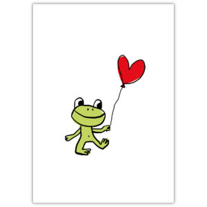 Süße Liebeskarte mit Frosch und Herz Ballon auch zum Valentinstag