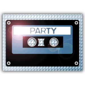 Angesagte Einladungskarte im trendigen Kassetten Look für eine coole Party: Party