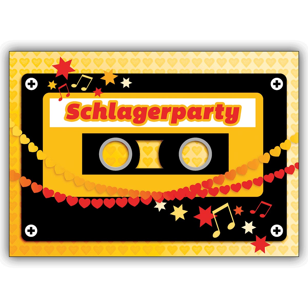 Trendige Einladungskarte im Kassetten Look für die Schlager Party