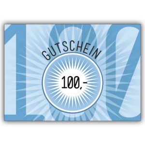 Coole Geldgeschenk Gutscheinkarte (Blanko) über 100 Euro in blau zum Geburtstag, Abitur…