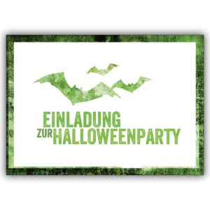 Gruselige grüne Party Einladungskarte zu Halloween mit Fledermäusen