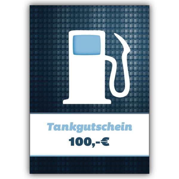 Coole Tank-Gutschein Grußkarte (Blanko) mit Zapfsäule über 100 Euro zum Führerschein
